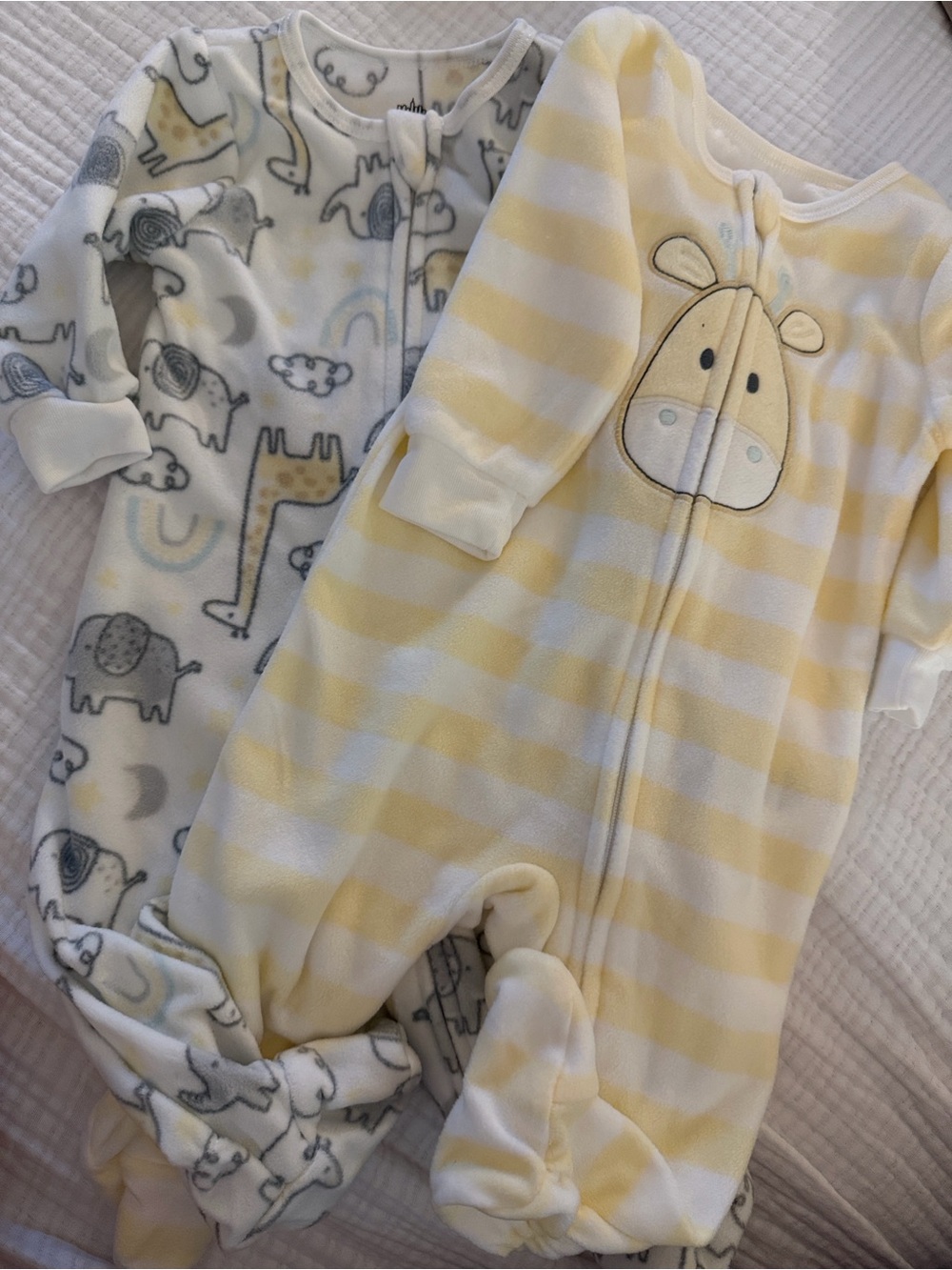 Kids Headquarters Yellow & Gray Animal Print Fleece Footie Set - 2 Pack